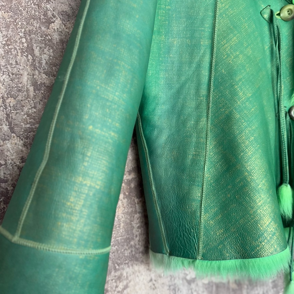 RARE unique leather & lamb coat NEW - Picture 8 of 17